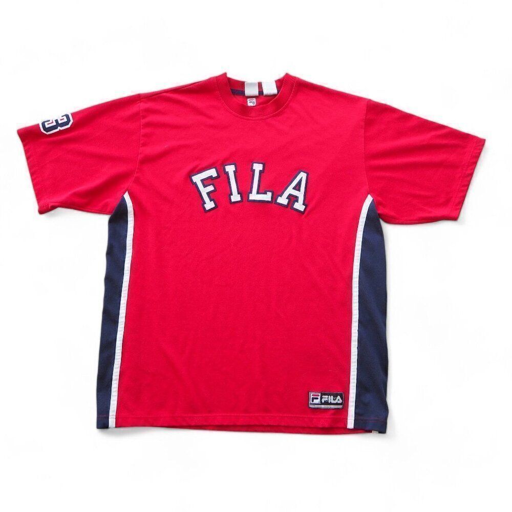 Fila Vintage 90s Y2K Colorblock Short Sleeve T-Shirt Red / Navy  / White Men's L